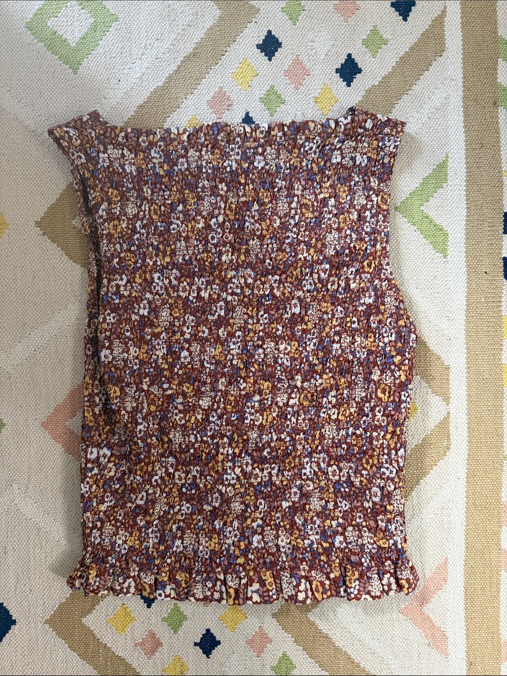 Everlane Smocked Floral Tube Top in Rust Multi